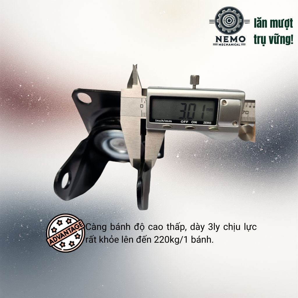 Bánh Xe Nylon Lùn Tải Nặng – Trọng Tâm Thấp, Càng Thép Dày 3mm (D50, D65, D75)